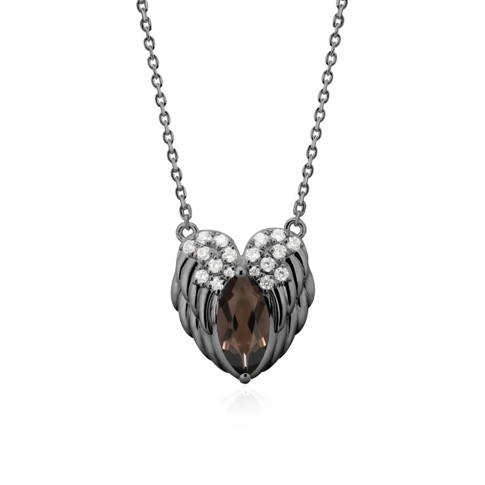 Marquise Smoky Quartz   Angel Wings Heart Pendant - LUO Jewelry #metal_black finish sterling silver