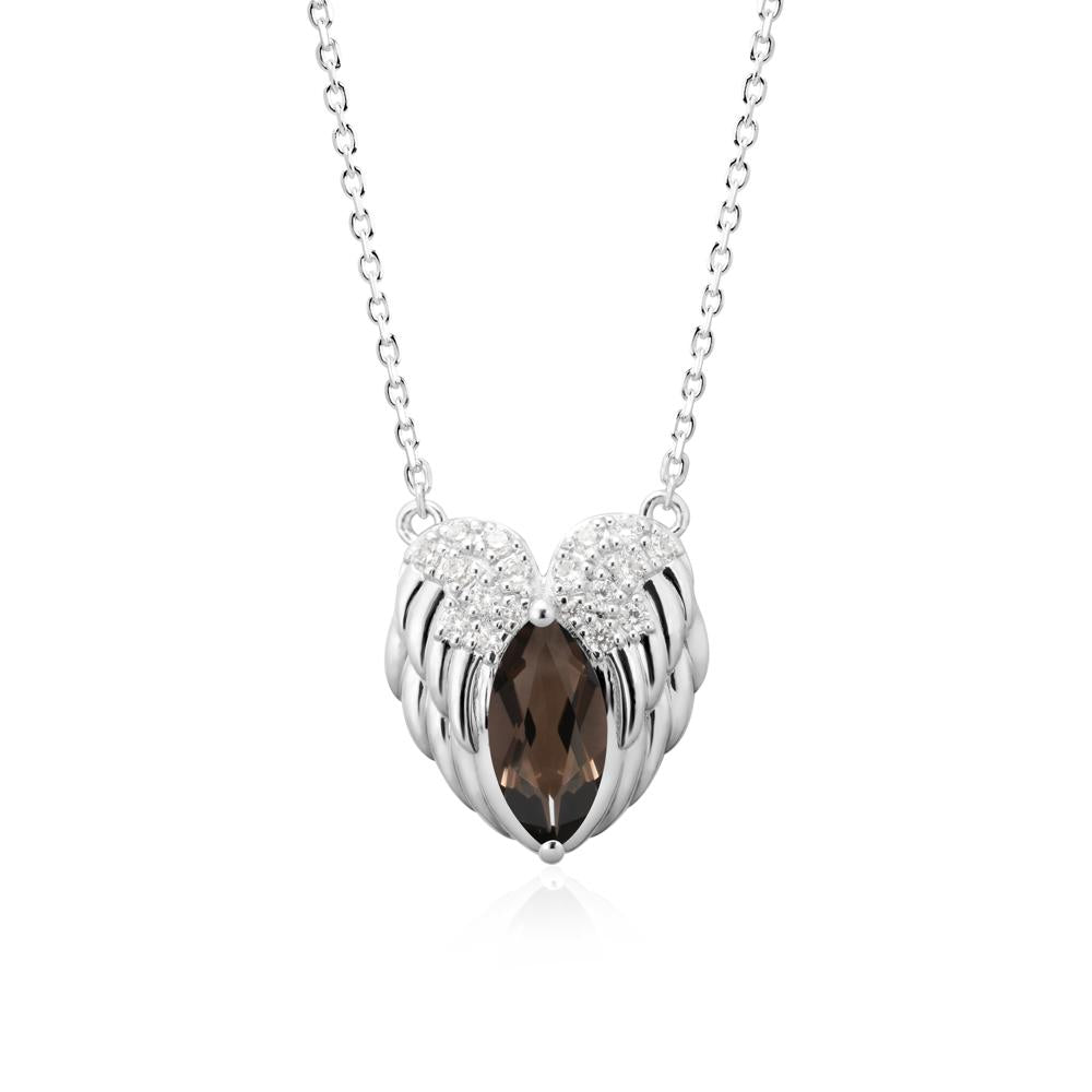 Marquise Smoky Quartz   Angel Wings Heart Pendant - LUO Jewelry #metal_sterling silver