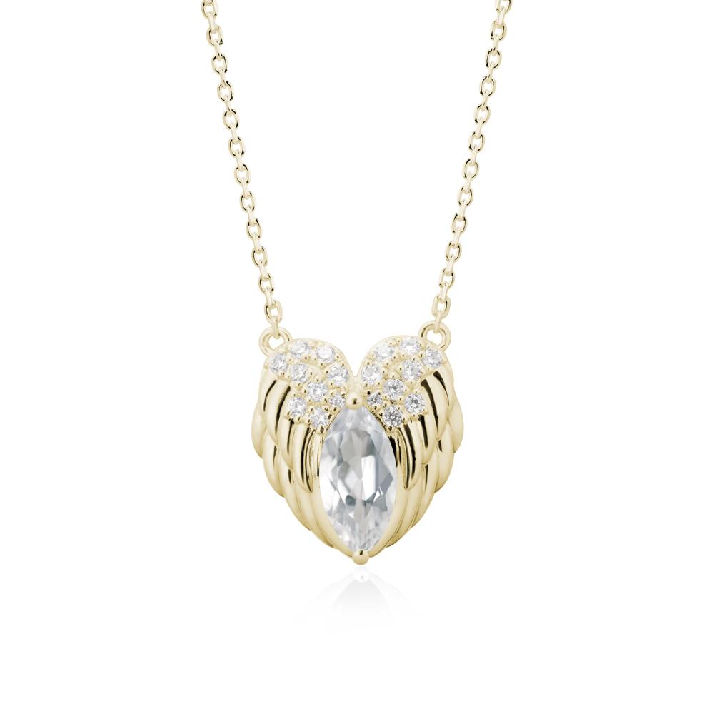 Marquise White Topaz   Angel Wings Heart Pendant - LUO Jewelry #metal_14k yellow gold