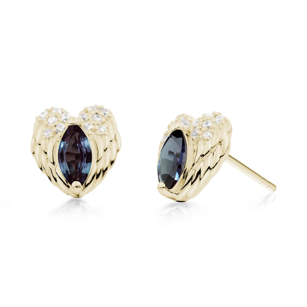 Guardian Angel Wings Alexandrite Stud Earrings - LUO Jewelry #metal_14k yellow gold