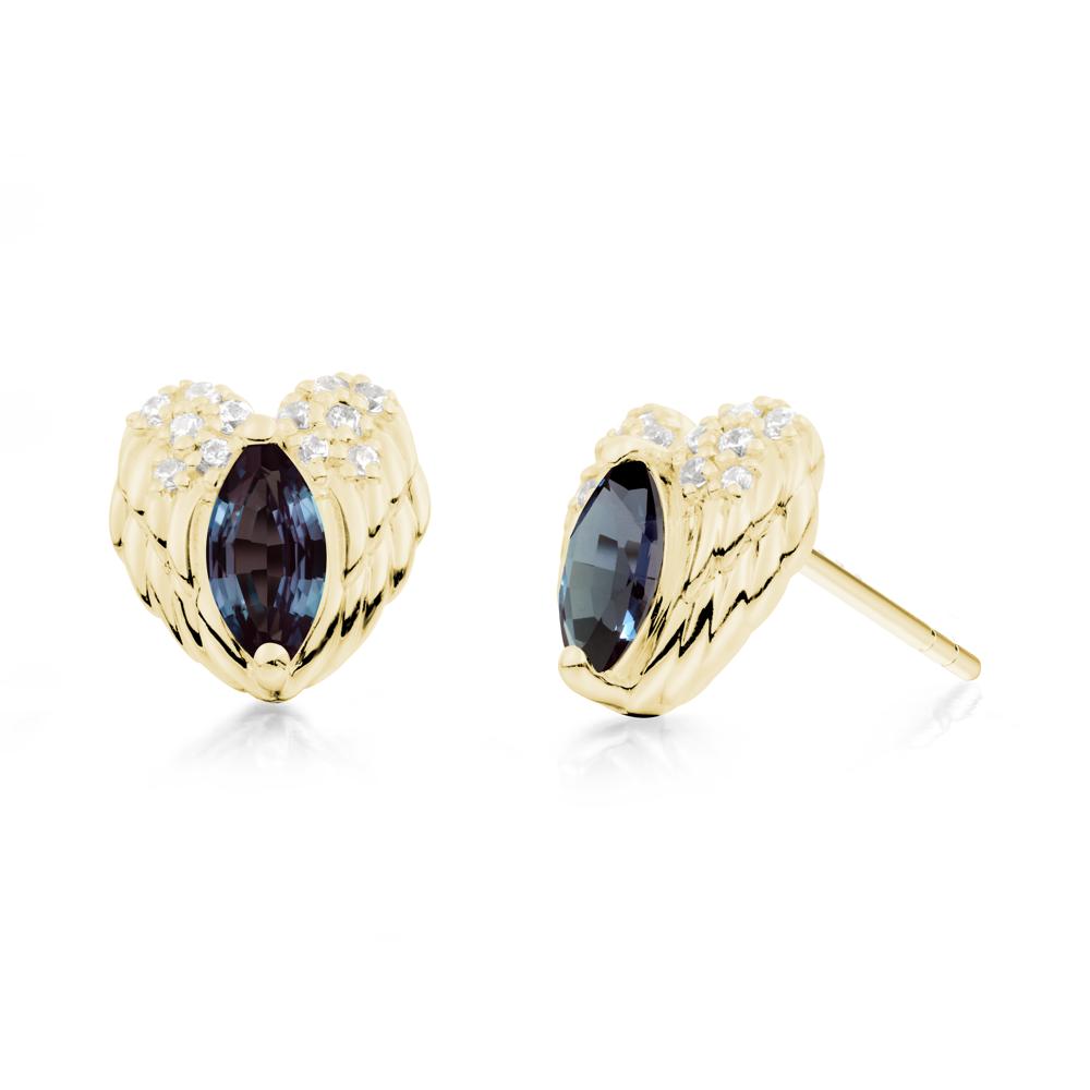 Guardian Angel Wings Alexandrite Stud Earrings - LUO Jewelry #metal_18k yellow gold