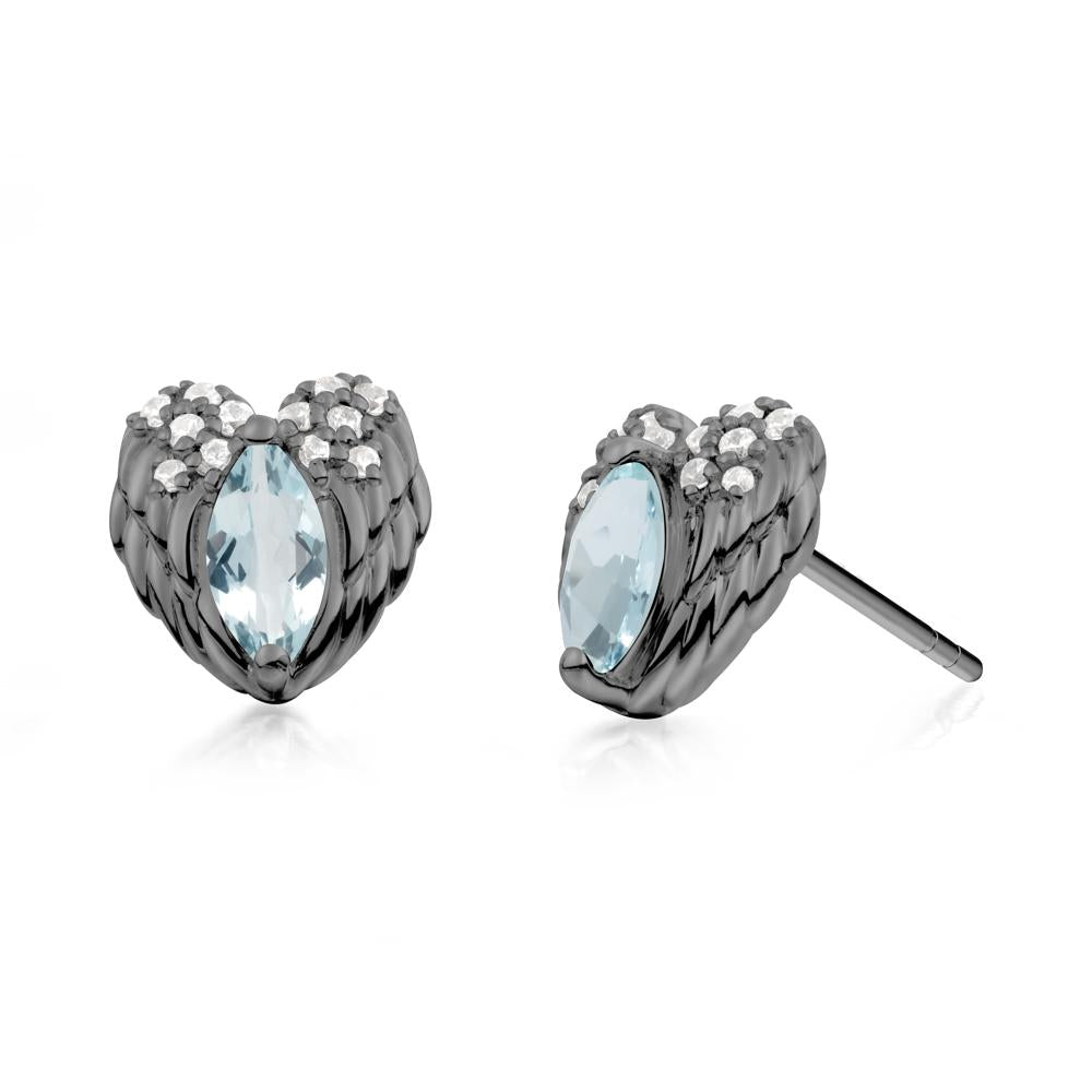 Guardian Angel Wings Aquamarine Stud Earrings - LUO Jewelry #metal_black finish sterling silver