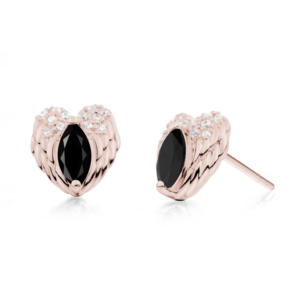 Marquise Black Spinel Angel Wings Heart Stud Earrings - LUO Jewelry #metal_14k rose gold