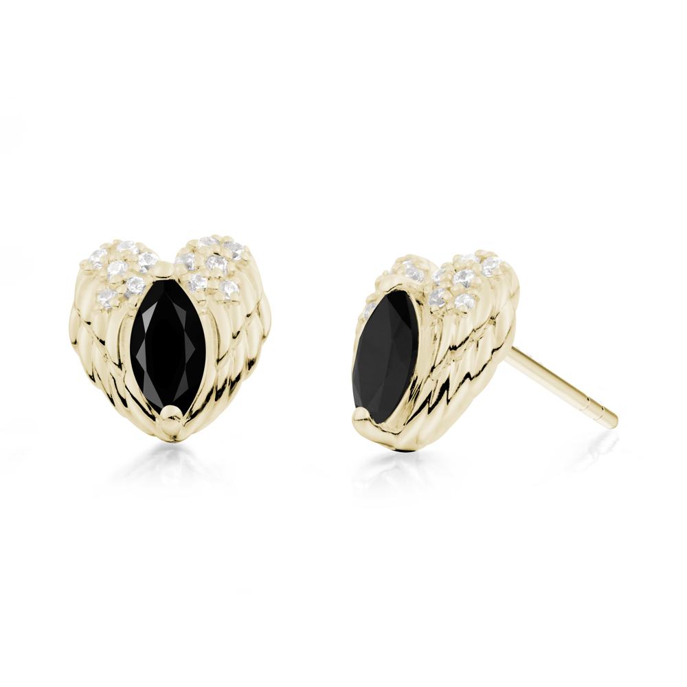 Marquise Black Spinel Angel Wings Heart Stud Earrings - LUO Jewelry #metal_14k yellow gold