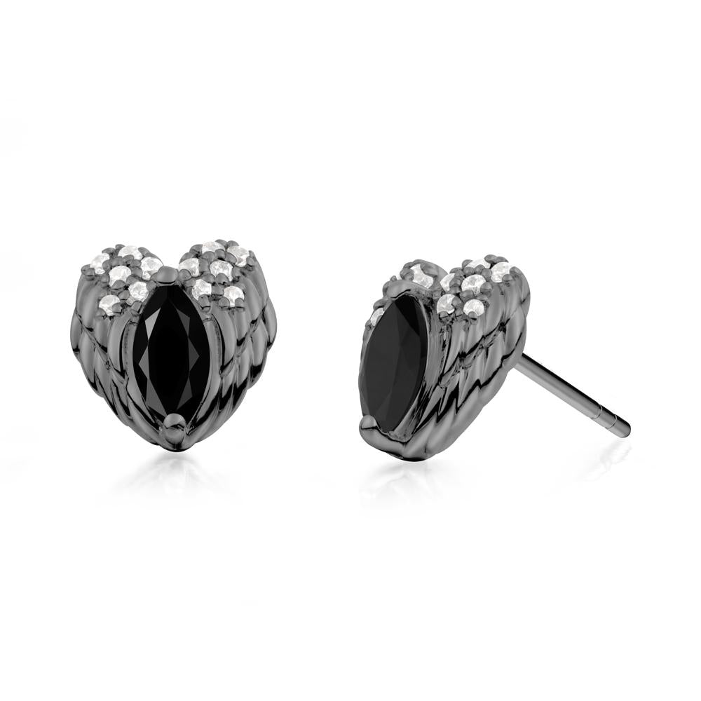 Marquise Black Spinel Angel Wings Heart Stud Earrings - LUO Jewelry #metal_black finish sterling silver