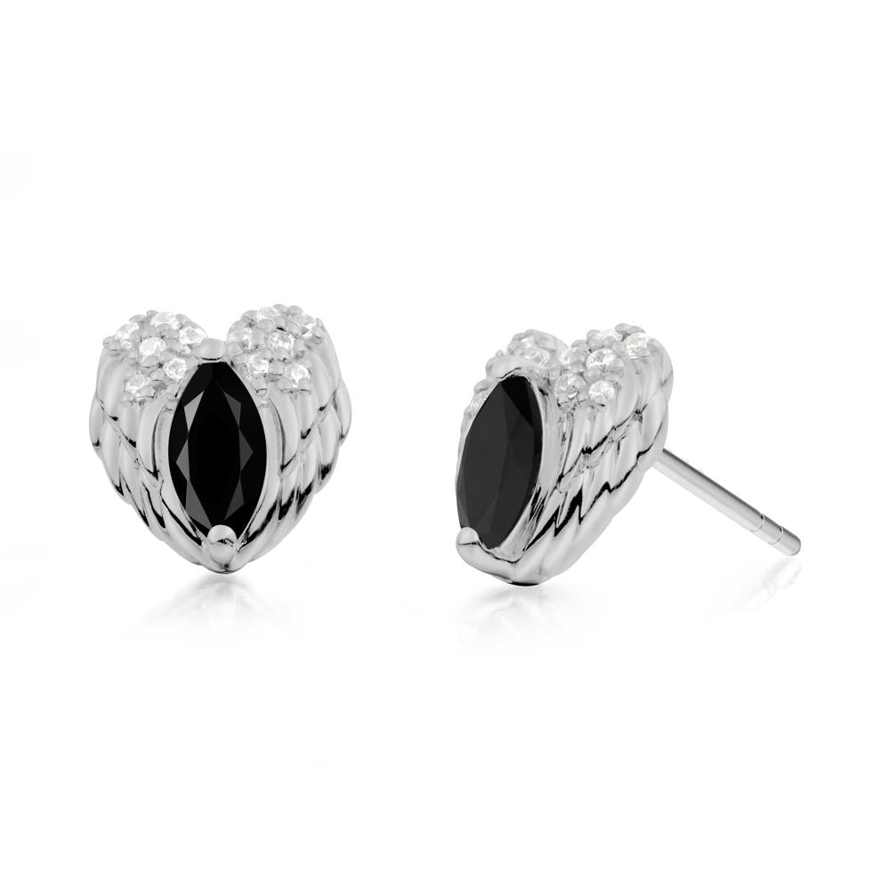 Marquise Black Spinel Angel Wings Heart Stud Earrings - LUO Jewelry #metal_platinum
