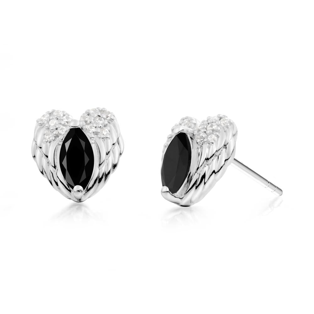 Marquise Black Spinel Angel Wings Heart Stud Earrings - LUO Jewelry #metal_sterling silver