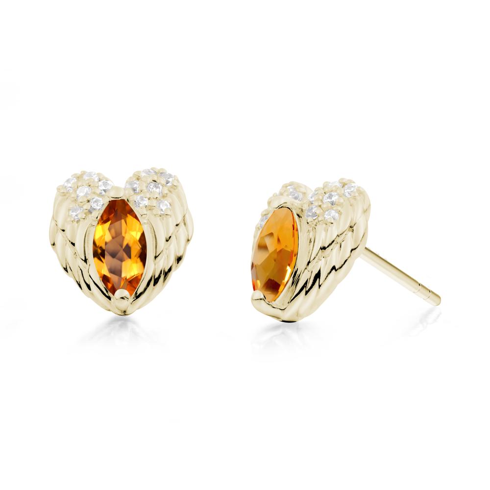 Marquise Citrine Angel Wings Heart Stud Earrings - LUO Jewelry #metal_14k yellow gold