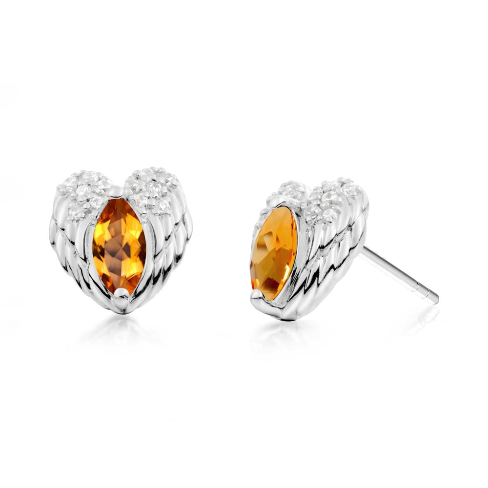 Marquise Citrine Angel Wings Heart Stud Earrings - LUO Jewelry #metal_18k white gold