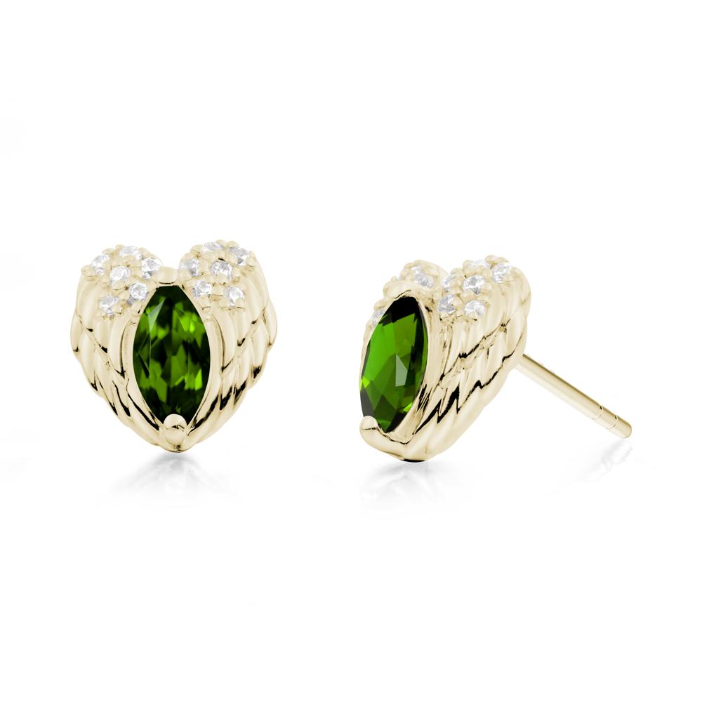 Marquise Diopside Angel Wings Heart Stud Earrings - LUO Jewelry #metal_14k yellow gold