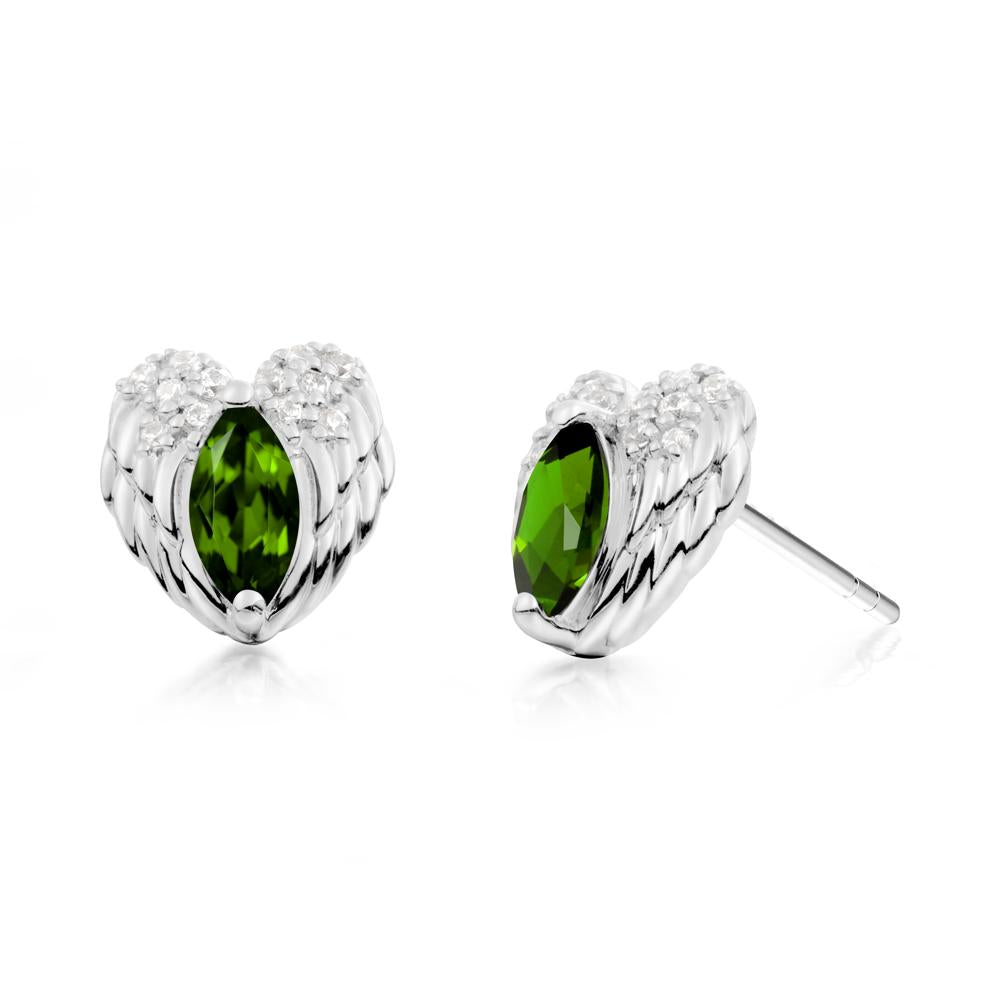 Marquise Diopside Angel Wings Heart Stud Earrings - LUO Jewelry #metal_18k white gold