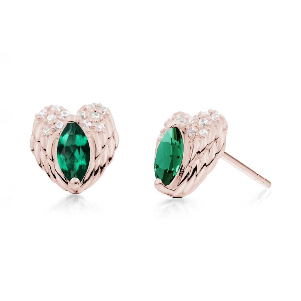 Marquise Emerald Angel Wings Heart Stud Earrings - LUO Jewelry #metal_14k rose gold