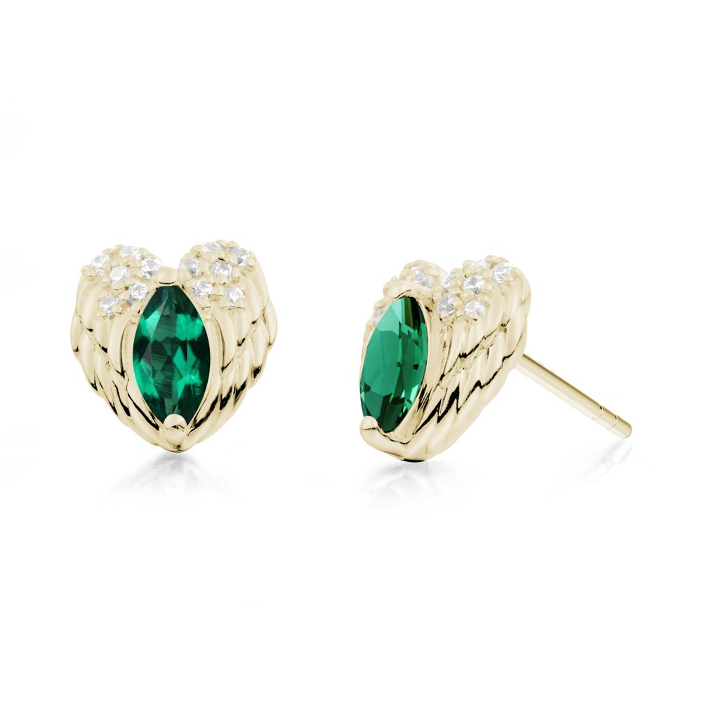 Marquise Emerald Angel Wings Heart Stud Earrings - LUO Jewelry #metal_14k yellow gold