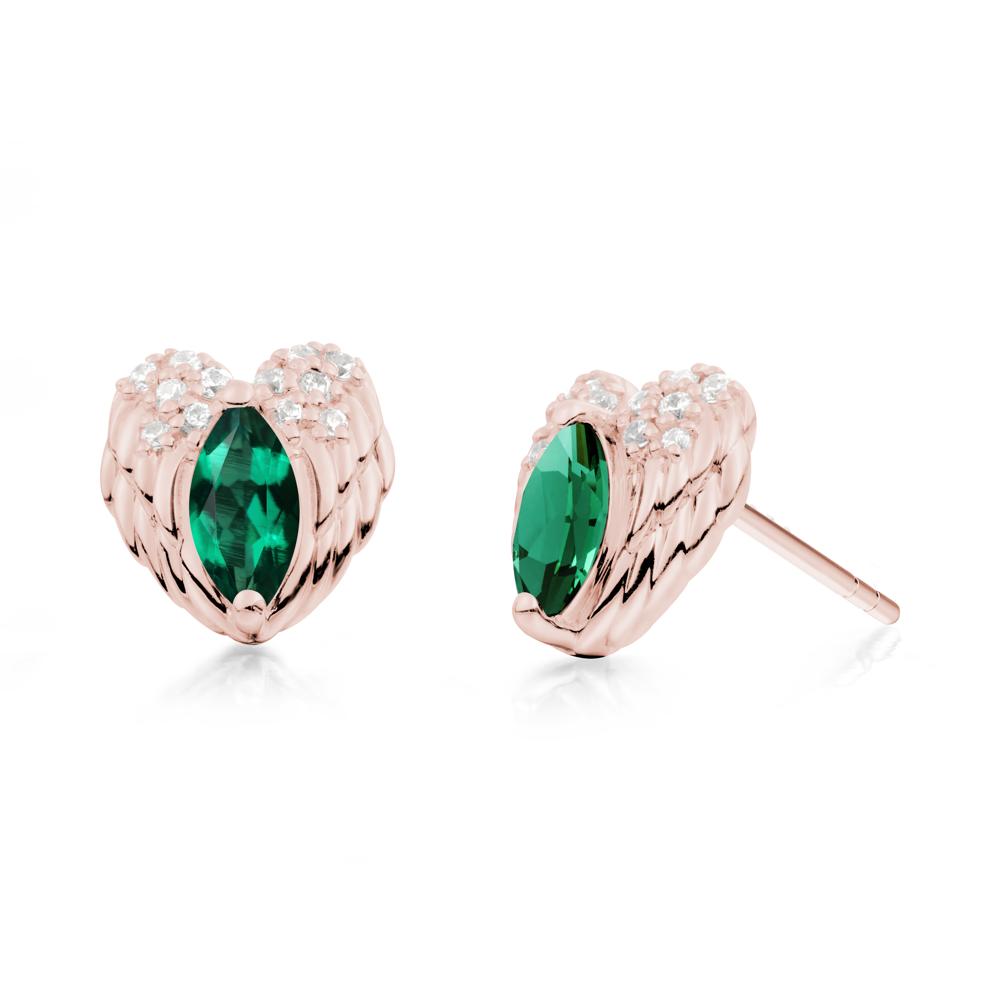 Marquise Emerald Angel Wings Heart Stud Earrings - LUO Jewelry #metal_18k rose gold