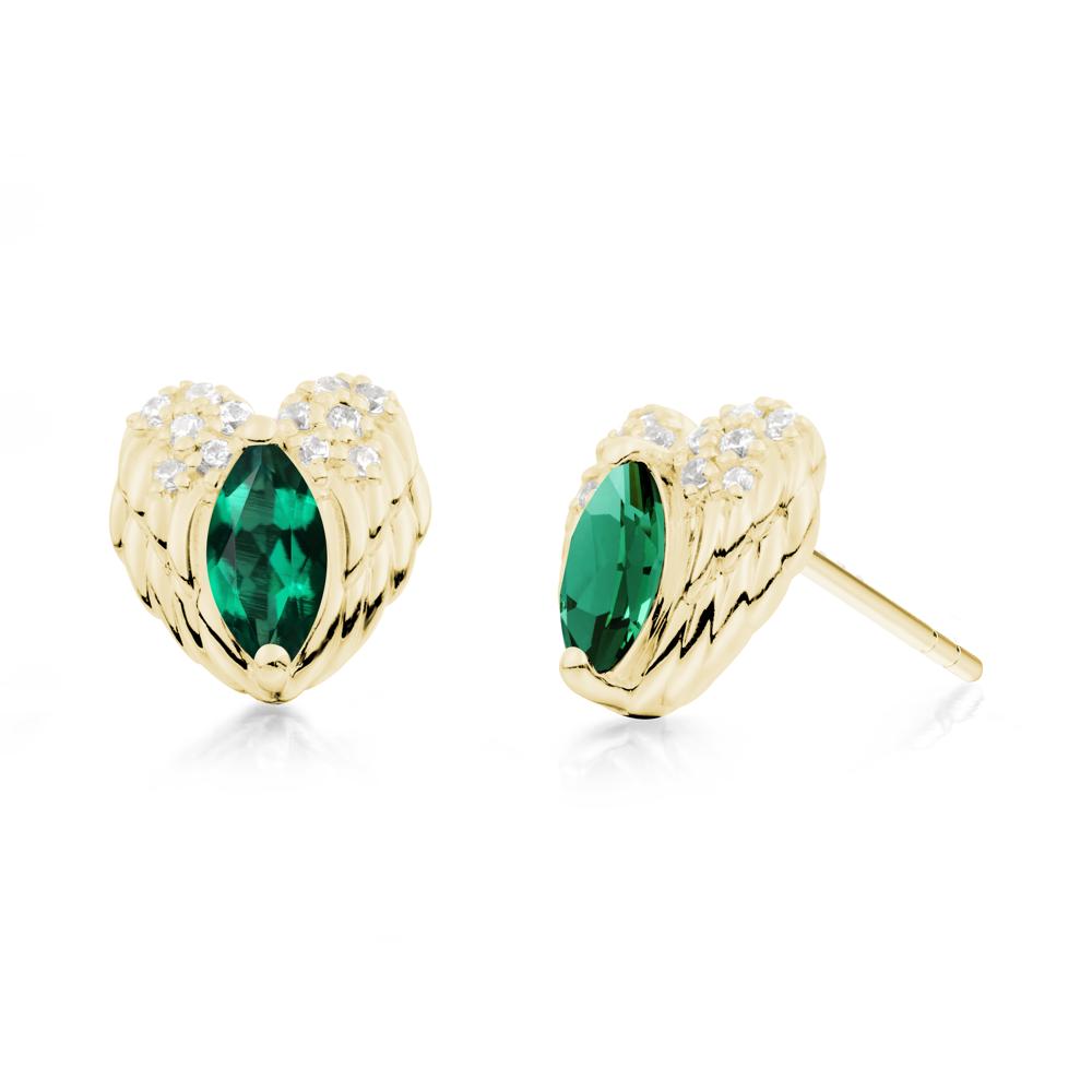 Marquise Emerald Angel Wings Heart Stud Earrings - LUO Jewelry #metal_18k yellow gold
