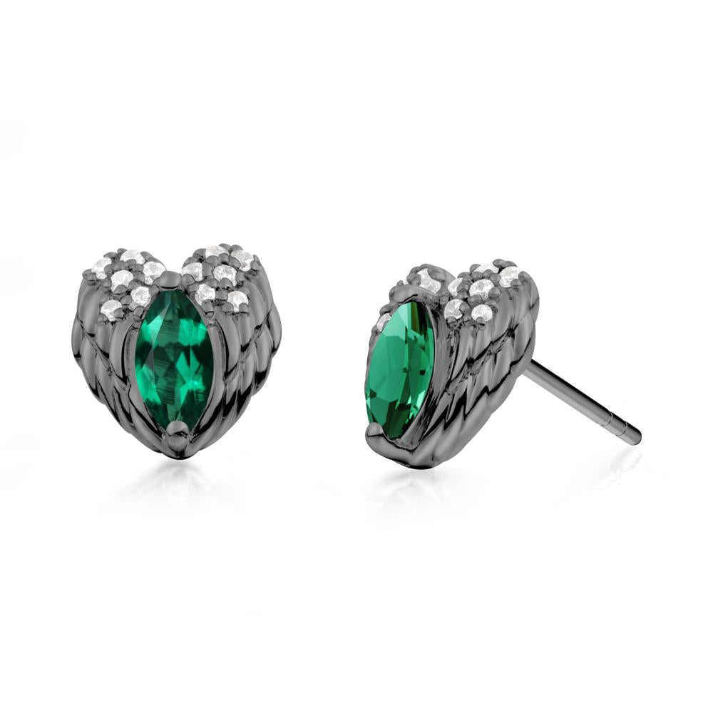 Marquise Emerald Angel Wings Heart Stud Earrings - LUO Jewelry #metal_black finish sterling silver