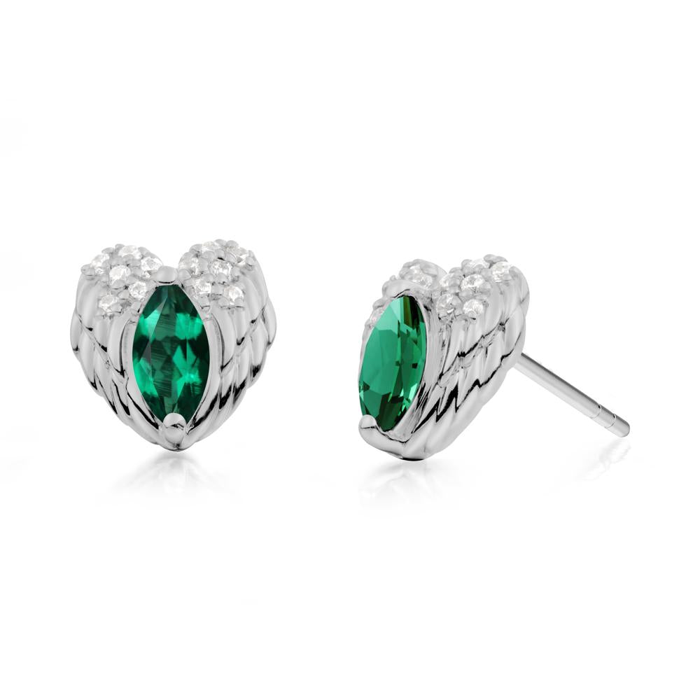 Marquise Emerald Angel Wings Heart Stud Earrings - LUO Jewelry #metal_platinum