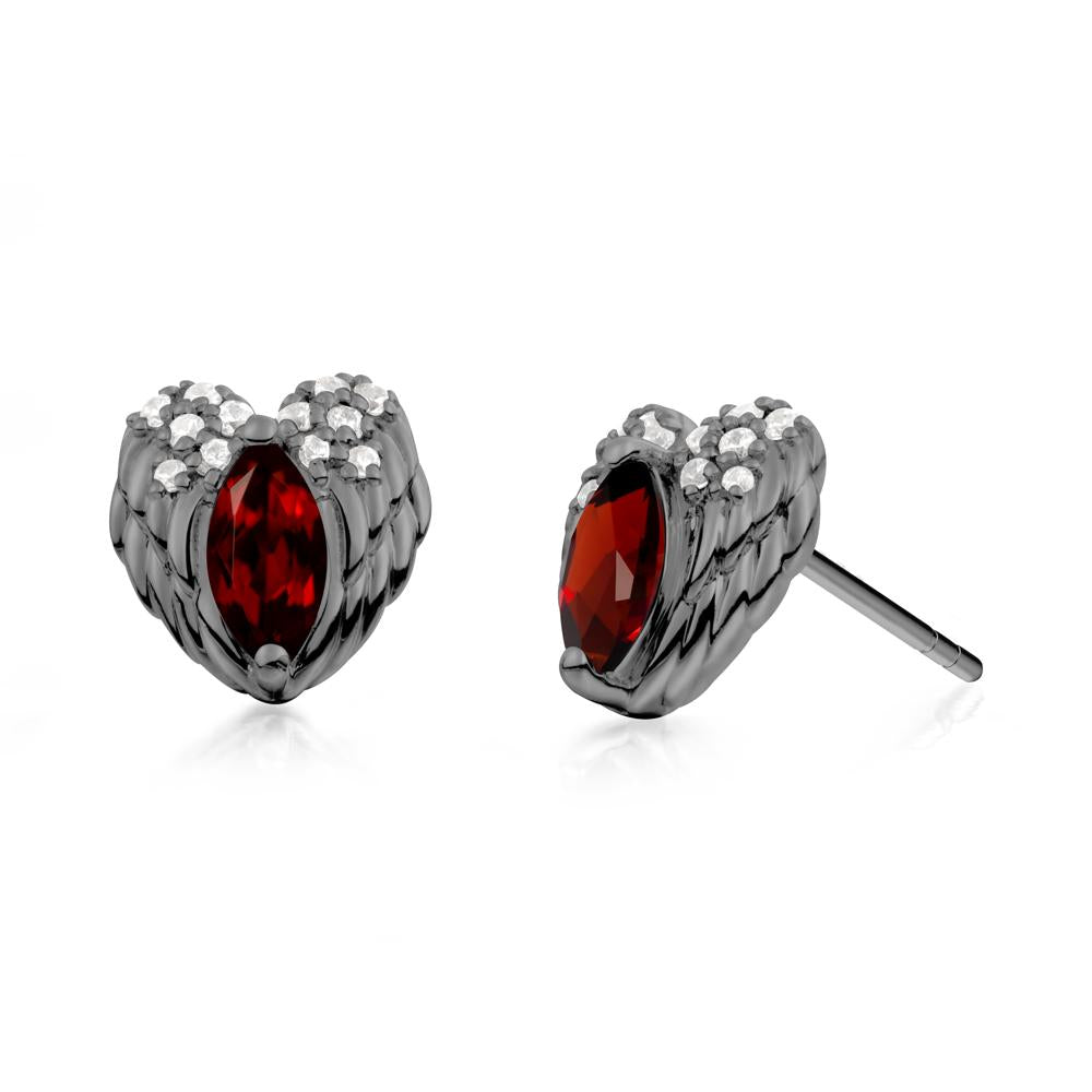Guardian Angel Wings Garnet Stud Earrings - LUO Jewelry #metal_black finish sterling silver