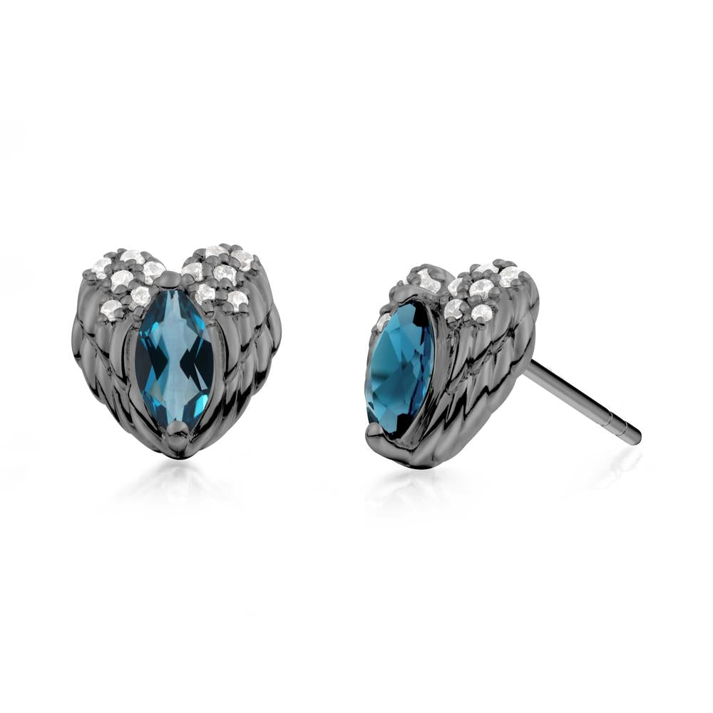 Guardian Angel Wings London Blue Topaz Stud Earrings - LUO Jewelry #metal_black finish sterling silver