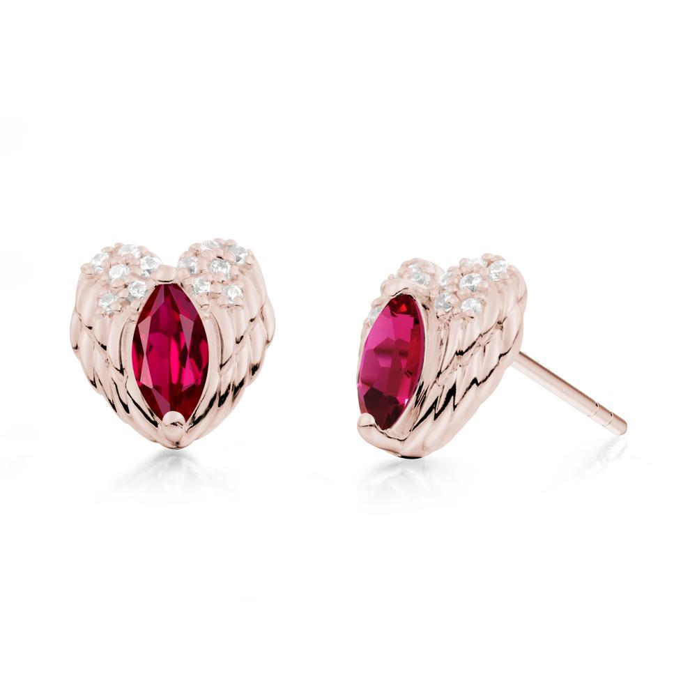 Marquise Ruby Angel Wings Heart Stud Earrings - LUO Jewelry #metal_14k rose gold