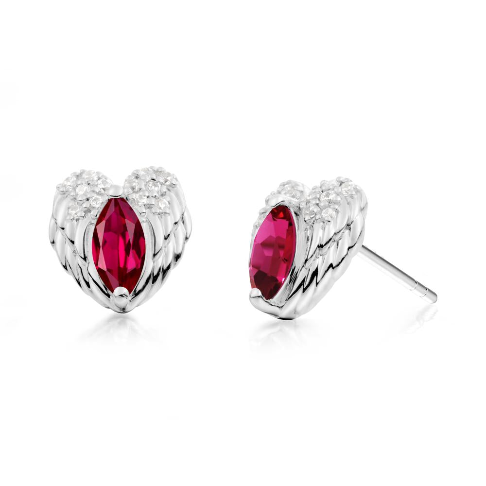 Marquise Ruby Angel Wings Heart Stud Earrings - LUO Jewelry #metal_18k white gold