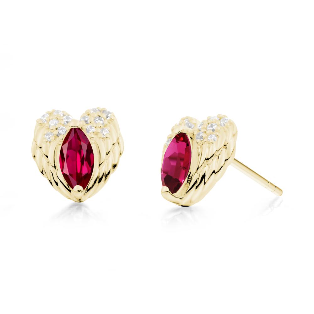 Marquise Ruby Angel Wings Heart Stud Earrings - LUO Jewelry #metal_18k yellow gold