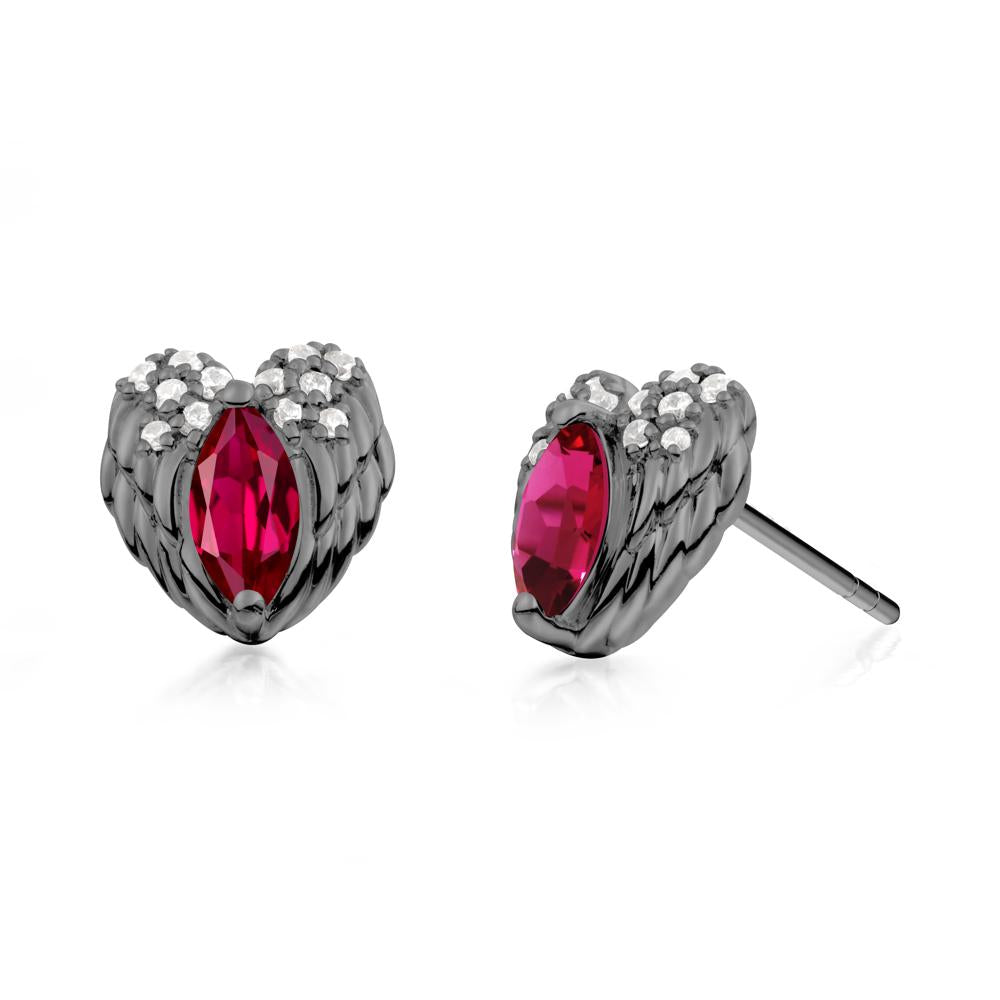 Marquise Ruby Angel Wings Heart Stud Earrings - LUO Jewelry #metal_black finish sterling silver