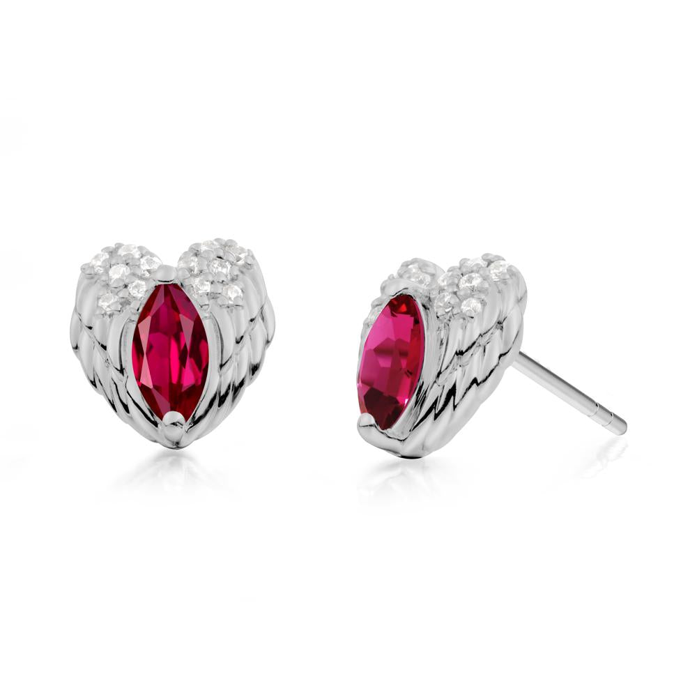 Marquise Ruby Angel Wings Heart Stud Earrings - LUO Jewelry #metal_platinum