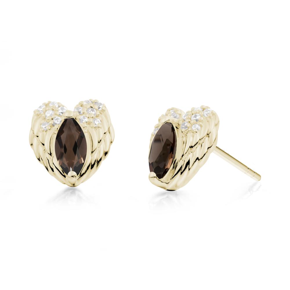 Marquise Smoky Quartz Angel Wings Heart Stud Earrings - LUO Jewelry #metal_14k yellow gold