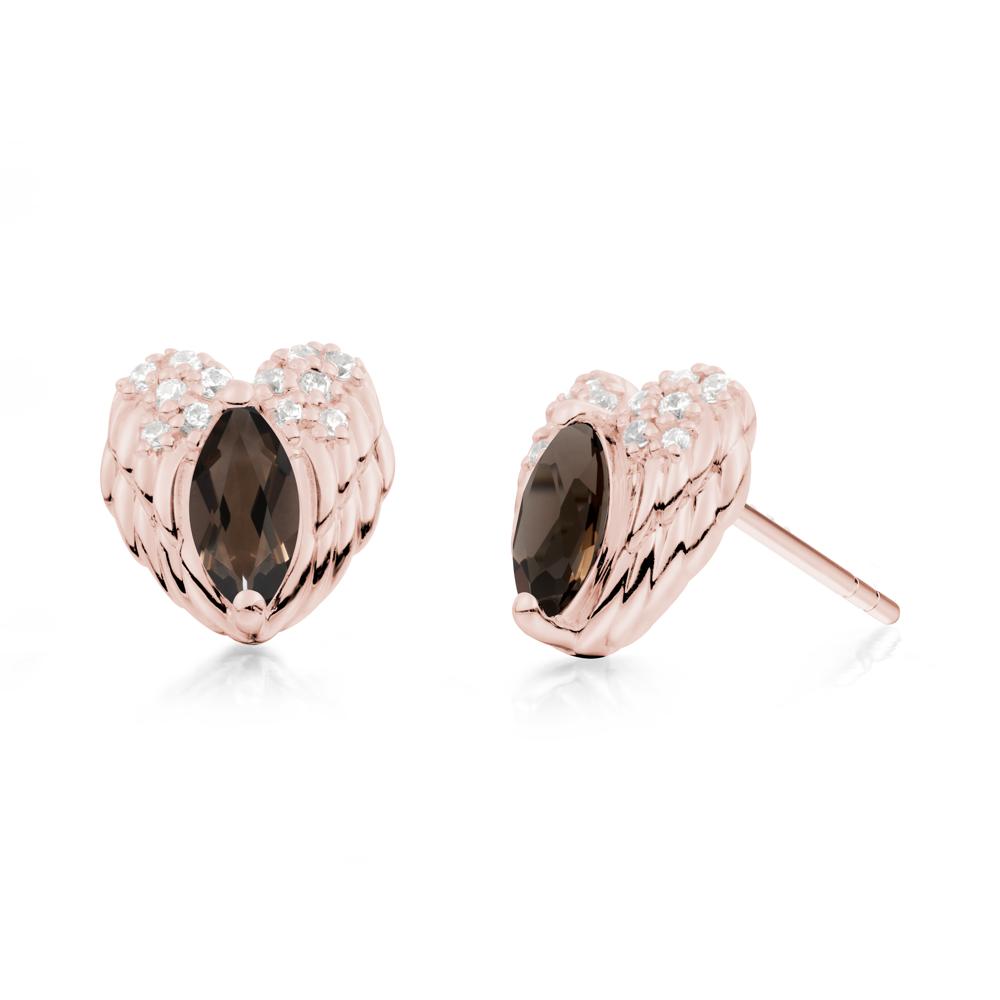 Marquise Smoky Quartz Angel Wings Heart Stud Earrings - LUO Jewelry #metal_18k rose gold