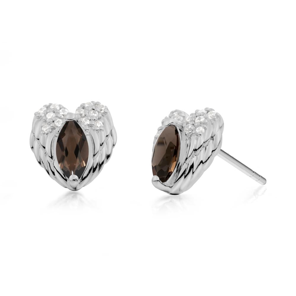 Marquise Smoky Quartz Angel Wings Heart Stud Earrings - LUO Jewelry #metal_platinum