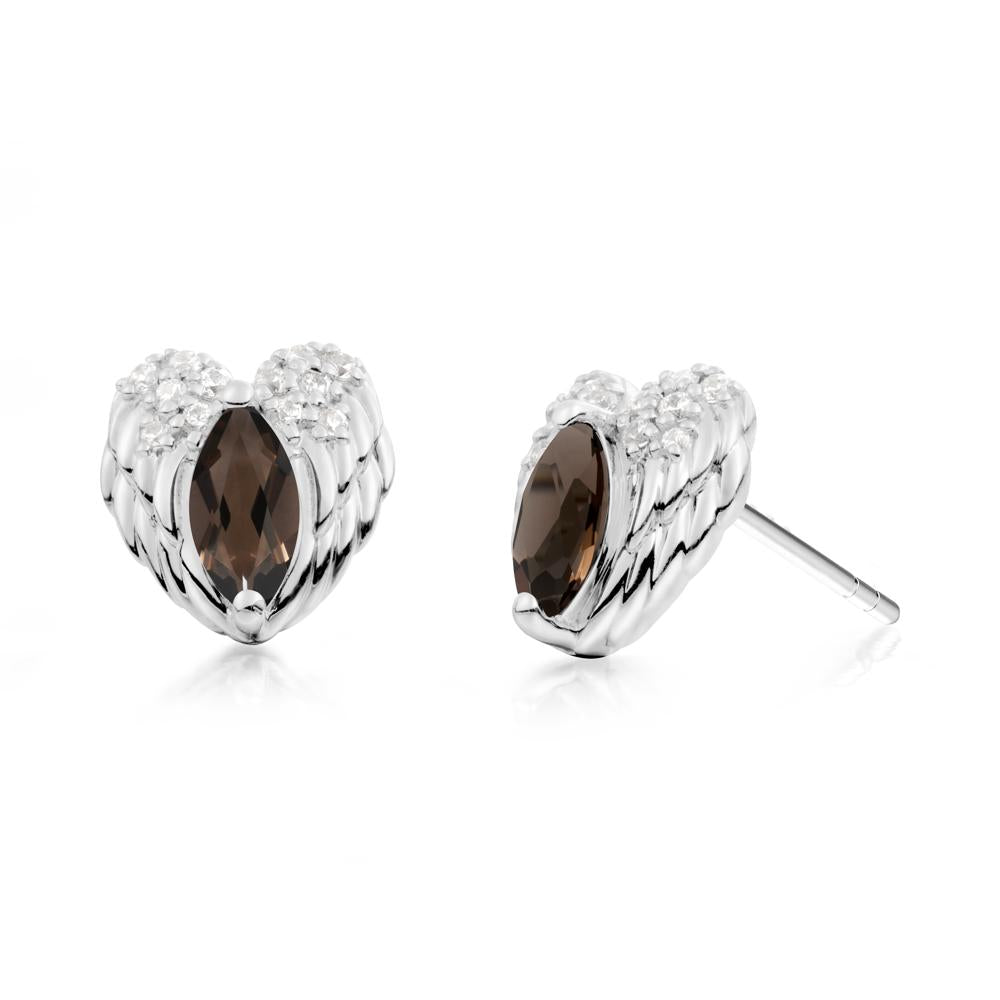 Marquise Smoky Quartz Angel Wings Heart Stud Earrings - LUO Jewelry #metal_sterling silver