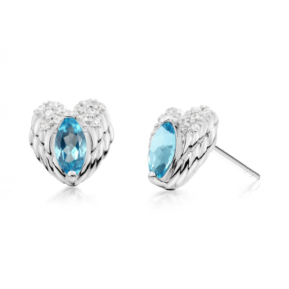 Marquise Swiss Blue Topaz Angel Wings Heart Stud Earrings - LUO Jewelry #metal_14k white gold