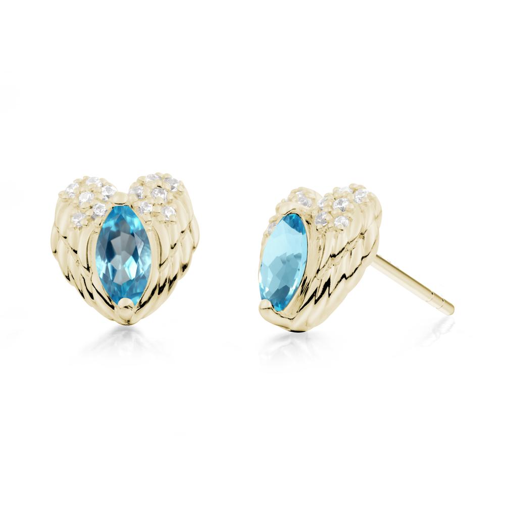 Marquise Swiss Blue Topaz Angel Wings Heart Stud Earrings - LUO Jewelry #metal_14k yellow gold