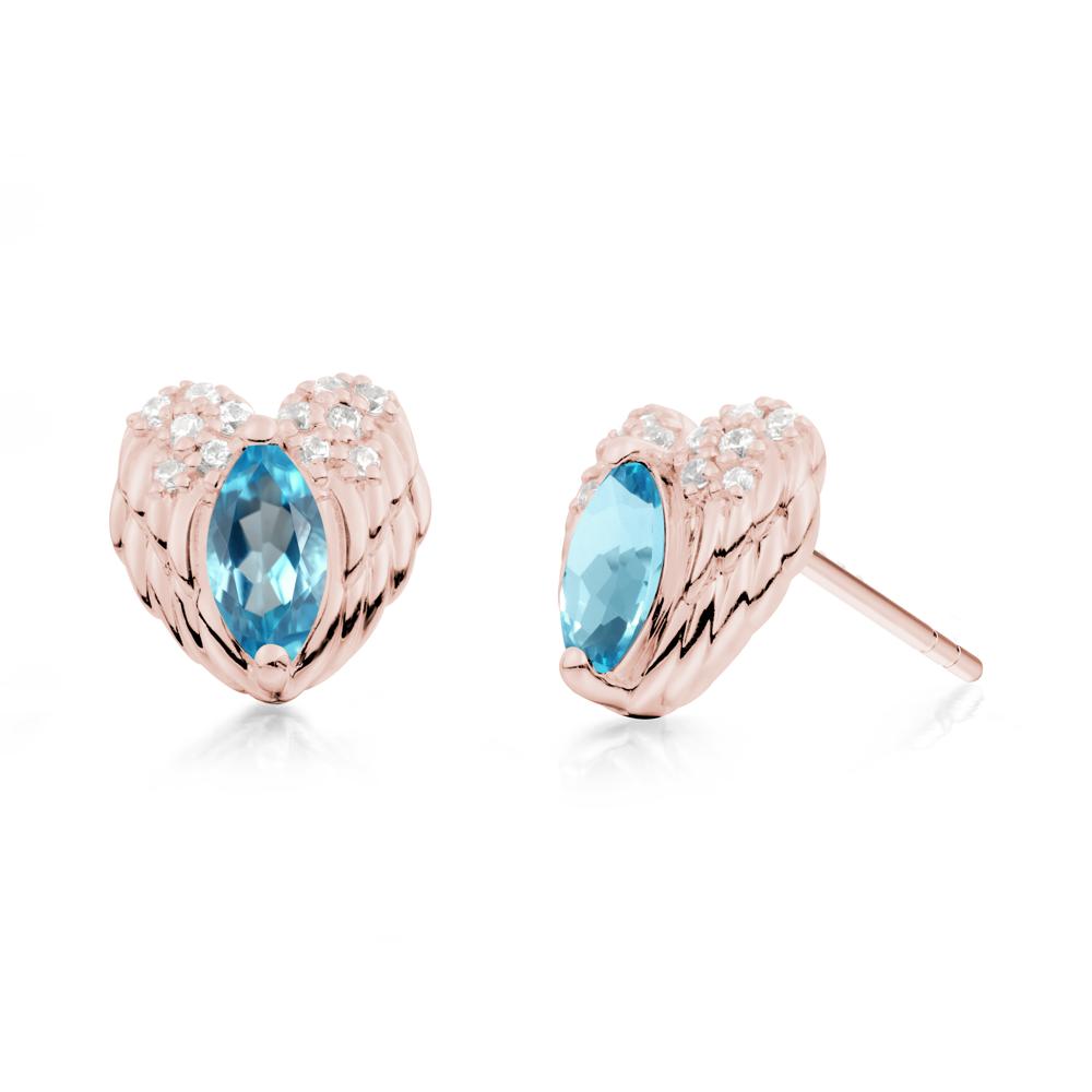 Marquise Swiss Blue Topaz Angel Wings Heart Stud Earrings - LUO Jewelry #metal_18k rose gold