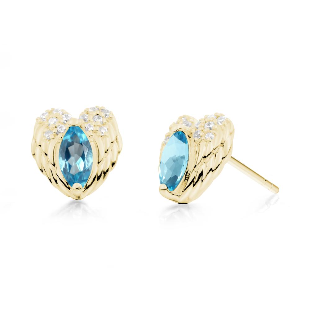 Marquise Swiss Blue Topaz Angel Wings Heart Stud Earrings - LUO Jewelry #metal_18k yellow gold