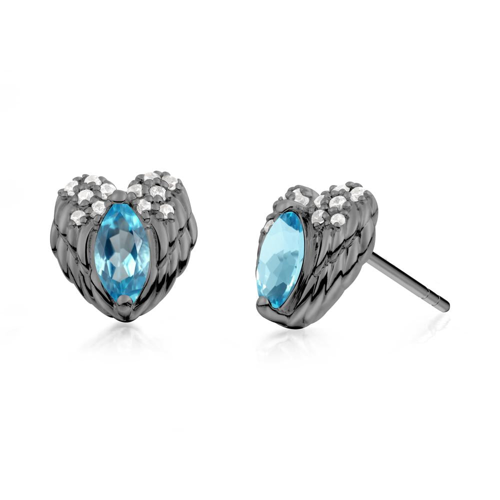 Marquise Swiss Blue Topaz Angel Wings Heart Stud Earrings - LUO Jewelry #metal_black finish sterling silver
