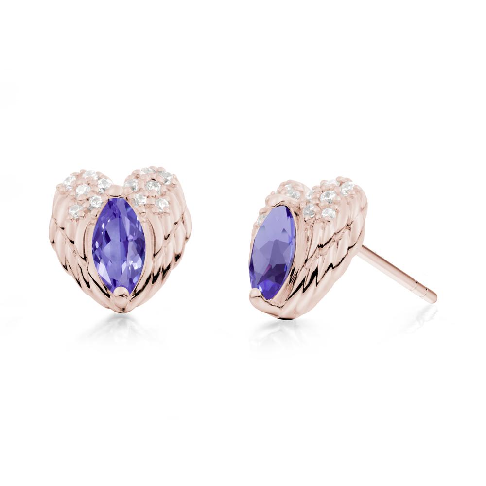 Marquise Tanzanite Angel Wings Heart Stud Earrings - LUO Jewelry #metal_14k rose gold