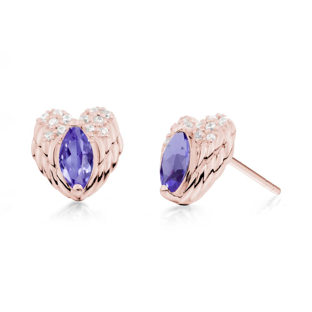 Marquise Tanzanite Angel Wings Heart Stud Earrings - LUO Jewelry #metal_18k rose gold