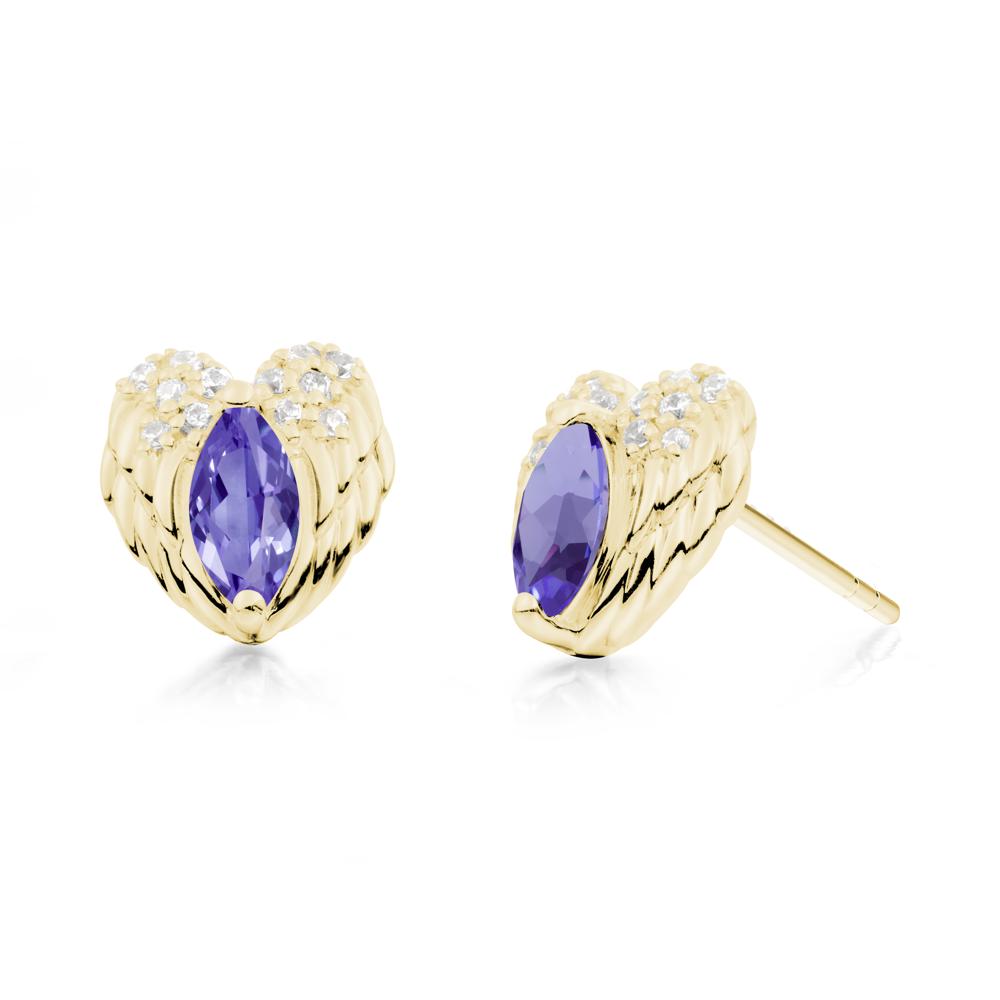 Marquise Tanzanite Angel Wings Heart Stud Earrings - LUO Jewelry #metal_18k yellow gold