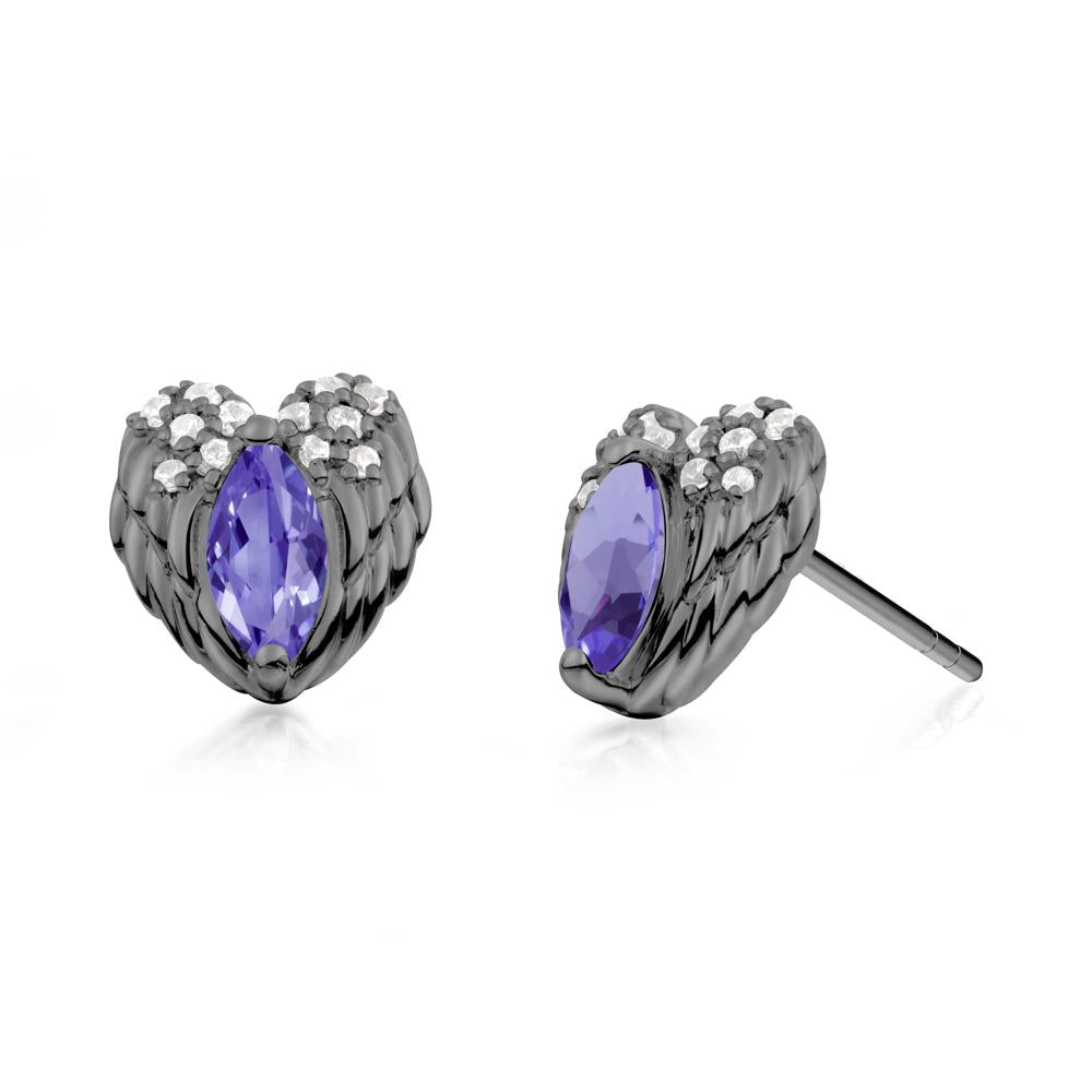 Marquise Tanzanite Angel Wings Heart Stud Earrings - LUO Jewelry #metal_black finish sterling silver
