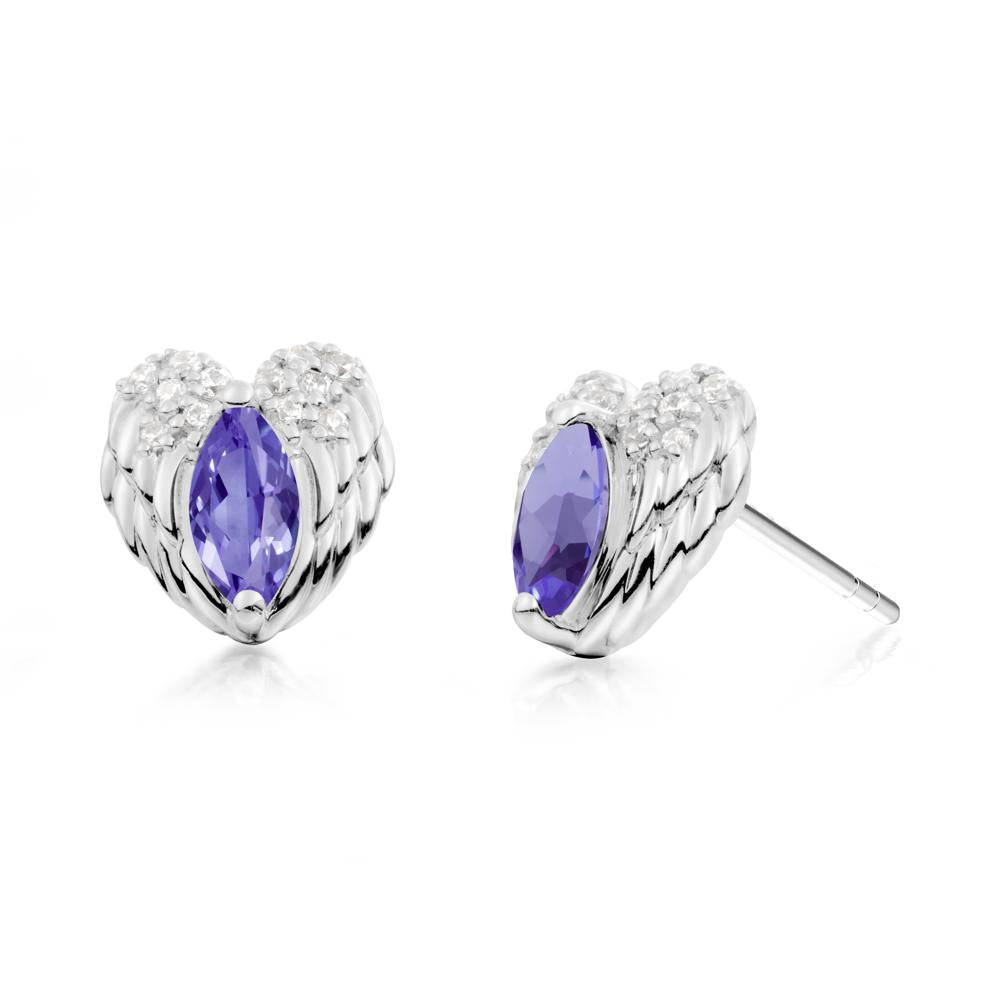 Marquise Tanzanite Angel Wings Heart Stud Earrings - LUO Jewelry #metal_sterling silver