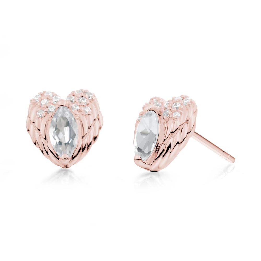 Marquise White Topaz Angel Wings Heart Stud Earrings - LUO Jewelry #metal_18k rose gold
