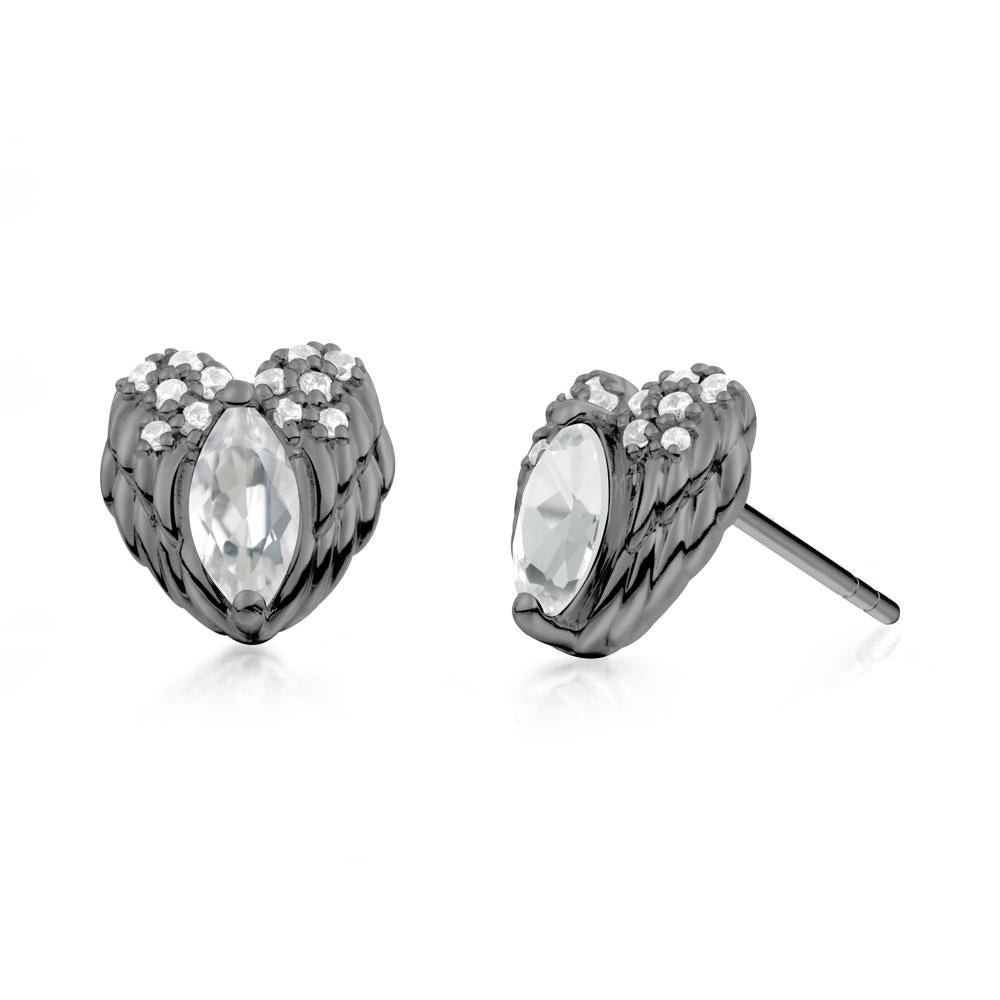 Marquise White Topaz Angel Wings Heart Stud Earrings - LUO Jewelry #metal_black finish sterling silver