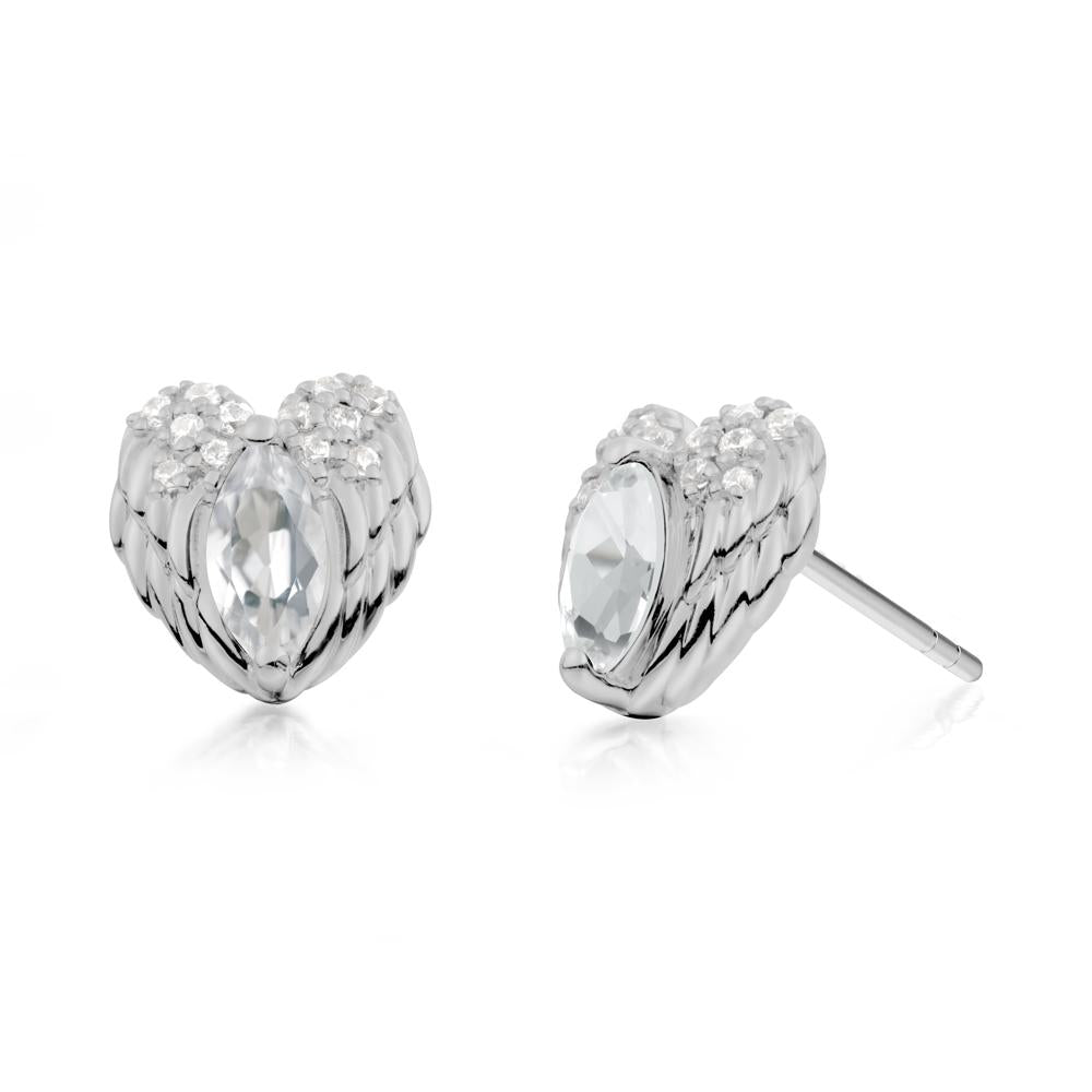Marquise White Topaz Angel Wings Heart Stud Earrings - LUO Jewelry #metal_platinum