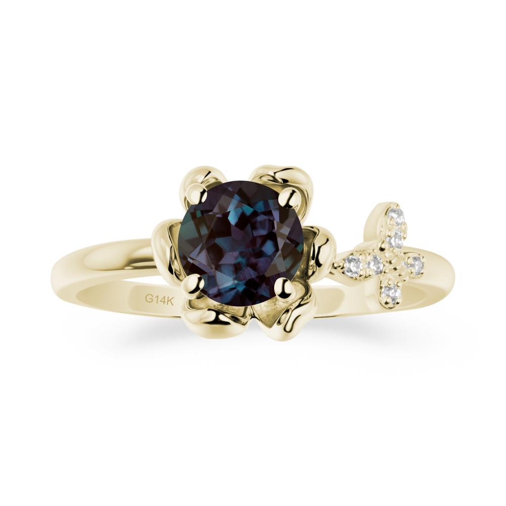 Floral Inspired Alexandrite Ring with Butterfly - LUO Jewelry #metal_14k yellow gold