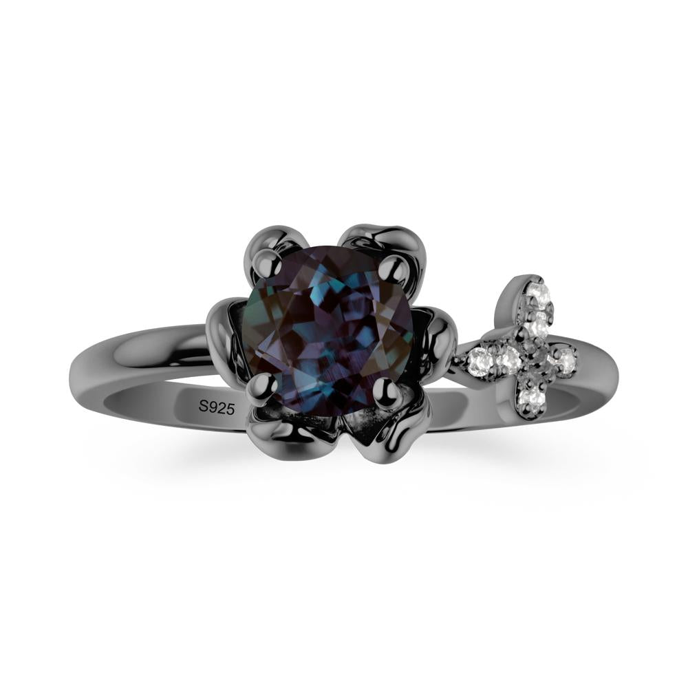 Floral Inspired Alexandrite Ring with Butterfly - LUO Jewelry #metal_black finish sterling silver