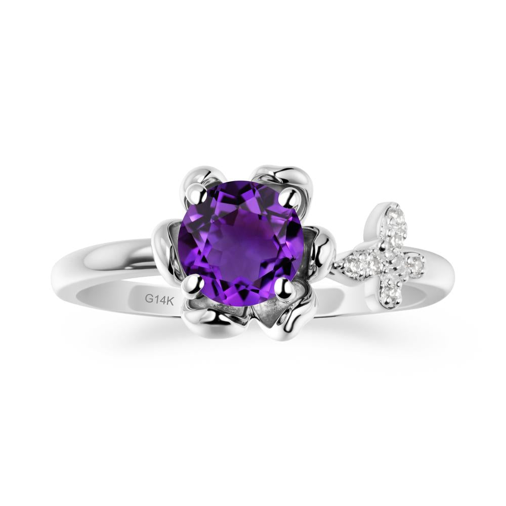 Round Amethyst Petal Halo Ring - LUO Jewelry #metal_14k white gold