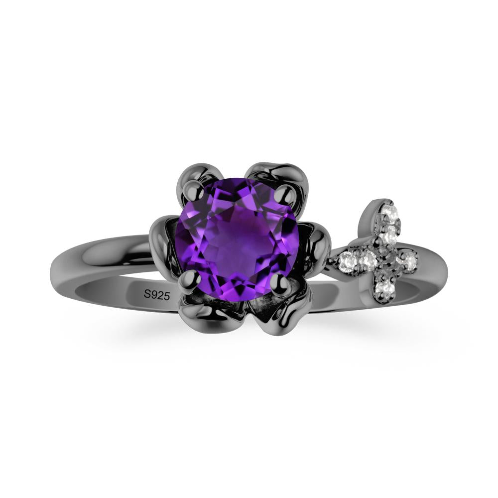 Round Amethyst Petal Halo Ring - LUO Jewelry #metal_black finish sterling silver