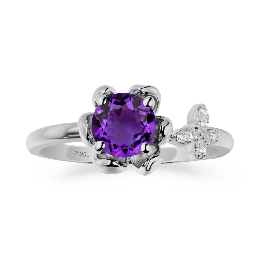 Round Amethyst Petal Halo Ring - LUO Jewelry #metal_platinum